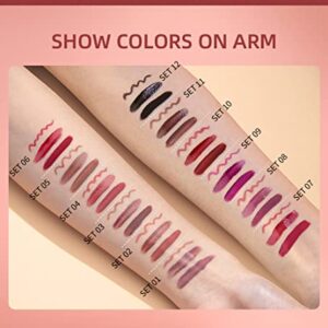 3Pcs Dark Brown Matte Liquid Lipstick, Lip Liner, Lip Gloss Trio Lip Set - One Step Lips Makeup Kits Waterproof Long-Lasting Moisturizing Velvety Nude Lip Stain Make Up Gift Set (11#)