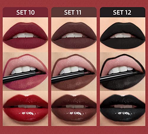 3Pcs Dark Brown Matte Liquid Lipstick, Lip Liner, Lip Gloss Trio Lip Set - One Step Lips Makeup Kits Waterproof Long-Lasting Moisturizing Velvety Nude Lip Stain Make Up Gift Set (11#)