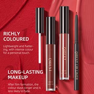 3Pcs Dark Brown Matte Liquid Lipstick, Lip Liner, Lip Gloss Trio Lip Set - One Step Lips Makeup Kits Waterproof Long-Lasting Moisturizing Velvety Nude Lip Stain Make Up Gift Set (11#)