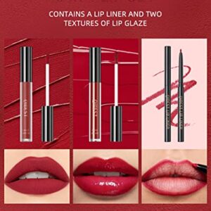 3Pcs Dark Brown Matte Liquid Lipstick, Lip Liner, Lip Gloss Trio Lip Set - One Step Lips Makeup Kits Waterproof Long-Lasting Moisturizing Velvety Nude Lip Stain Make Up Gift Set (11#)