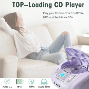 Portable CD Player Boombox with Bluetooth,FM Radio,USB MP3 Playback,AUX-in,Headphone Jack,CD-R/RW and MP3 CDs Compatible,Kids CD Players for Home or Outdoor