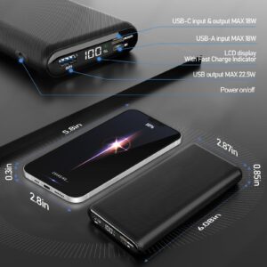 Heated Vest Battery Pack 26800mAh Power bank,22.5W Fast Charge 5v 2a Portable Charger With LCD Display Phone Charger,Dual Input Output USB-C Compatible With Heated Jacket iPhone Samsung iPad etc