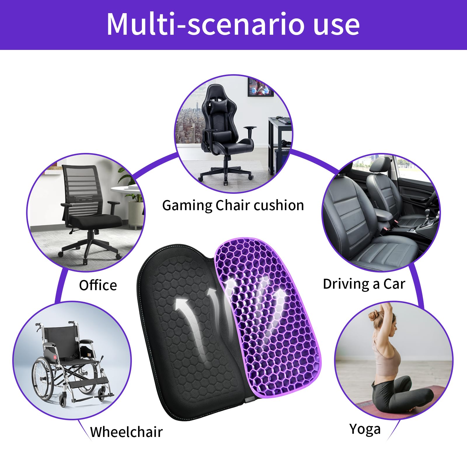 Muzsoul Gel Seat Cushions for Office Chairs Desk Chair Wheelchair Cushion - Tailbone Pain Relief Cushion Cool Breathable Without Sweating Non-Slip Cover Ergonomic Seat Cushion