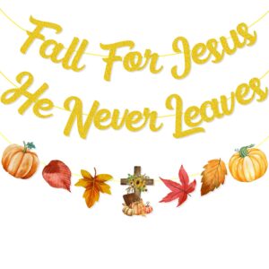 fall for jesus he never leaves banner,no-diy pumpkin fall banner maple leaf bible decoration christian religion happy fall banner, fall for jesus he never leaves decor fall decorations for office