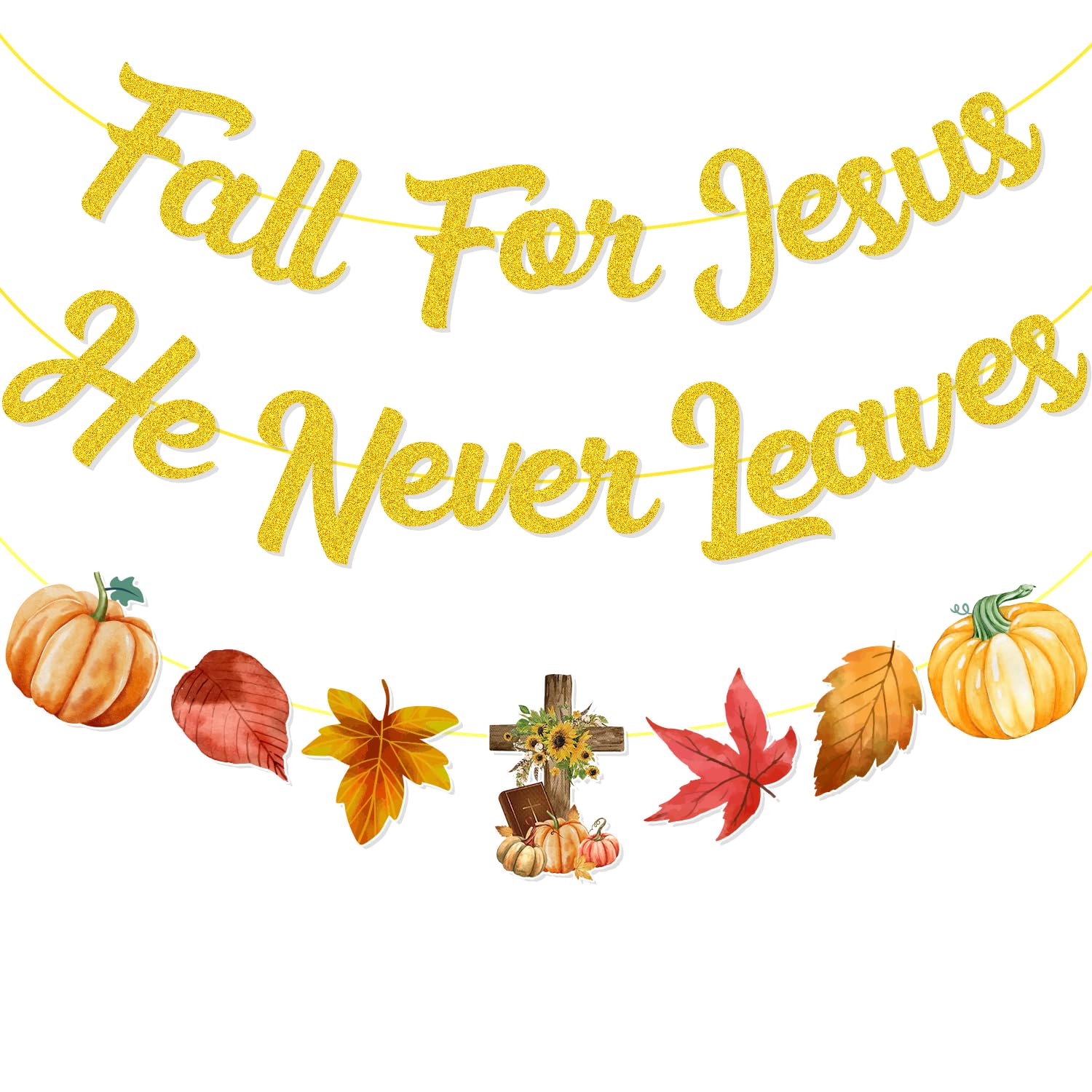 Fall For Jesus He Never Leaves Banner,NO-DIY Pumpkin Fall Banner Maple Leaf Bible Decoration Christian Religion Happy Fall Banner, Fall for Jesus He Never Leaves Decor Fall Decorations for Office