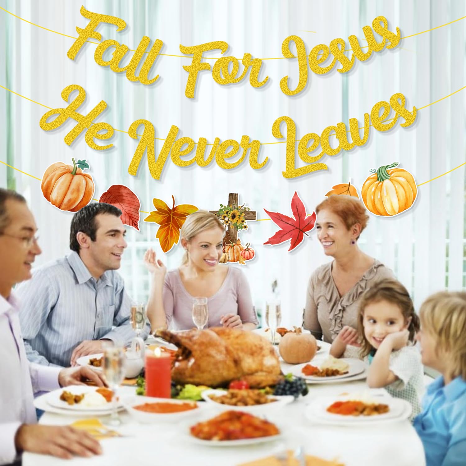 Fall For Jesus He Never Leaves Banner,NO-DIY Pumpkin Fall Banner Maple Leaf Bible Decoration Christian Religion Happy Fall Banner, Fall for Jesus He Never Leaves Decor Fall Decorations for Office