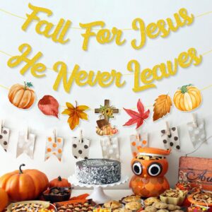 Fall For Jesus He Never Leaves Banner,NO-DIY Pumpkin Fall Banner Maple Leaf Bible Decoration Christian Religion Happy Fall Banner, Fall for Jesus He Never Leaves Decor Fall Decorations for Office