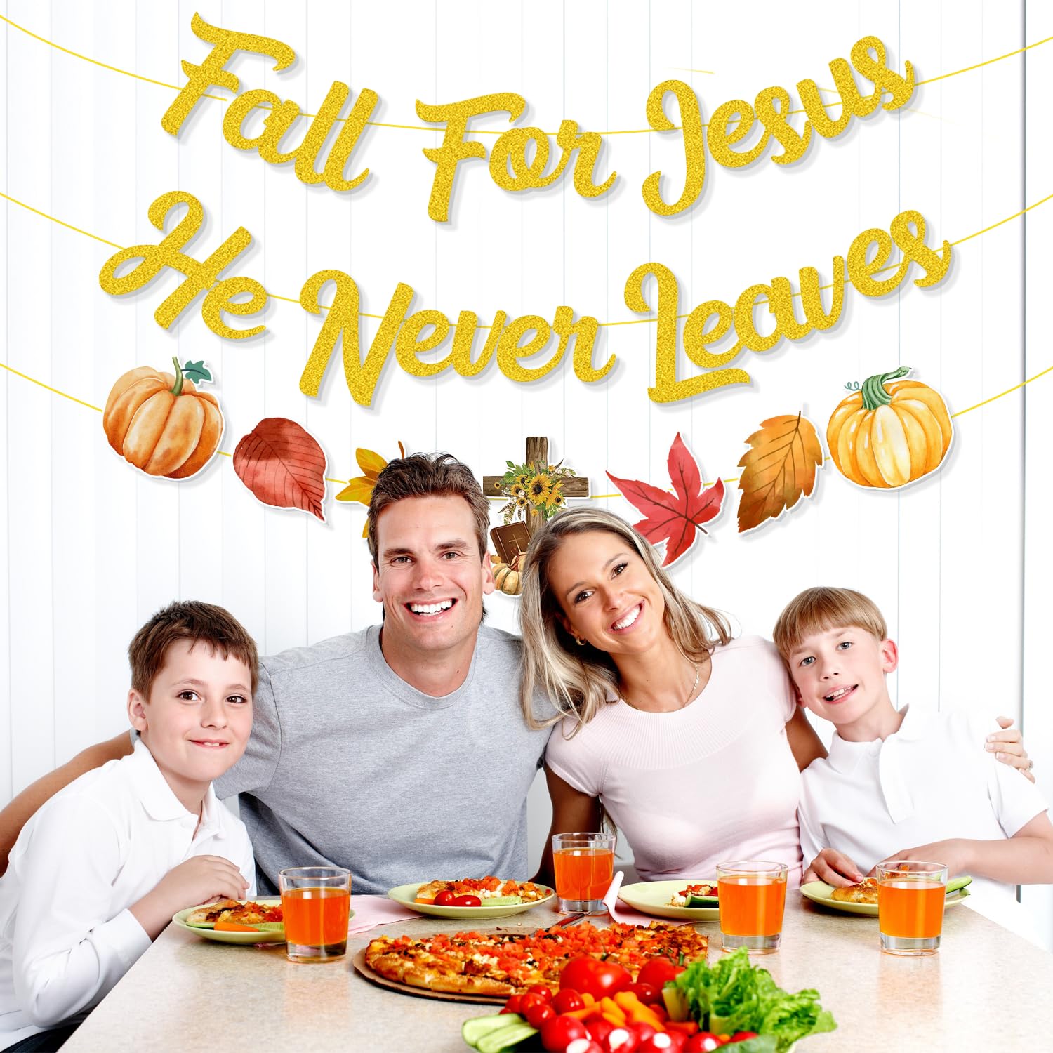 Fall For Jesus He Never Leaves Banner,NO-DIY Pumpkin Fall Banner Maple Leaf Bible Decoration Christian Religion Happy Fall Banner, Fall for Jesus He Never Leaves Decor Fall Decorations for Office