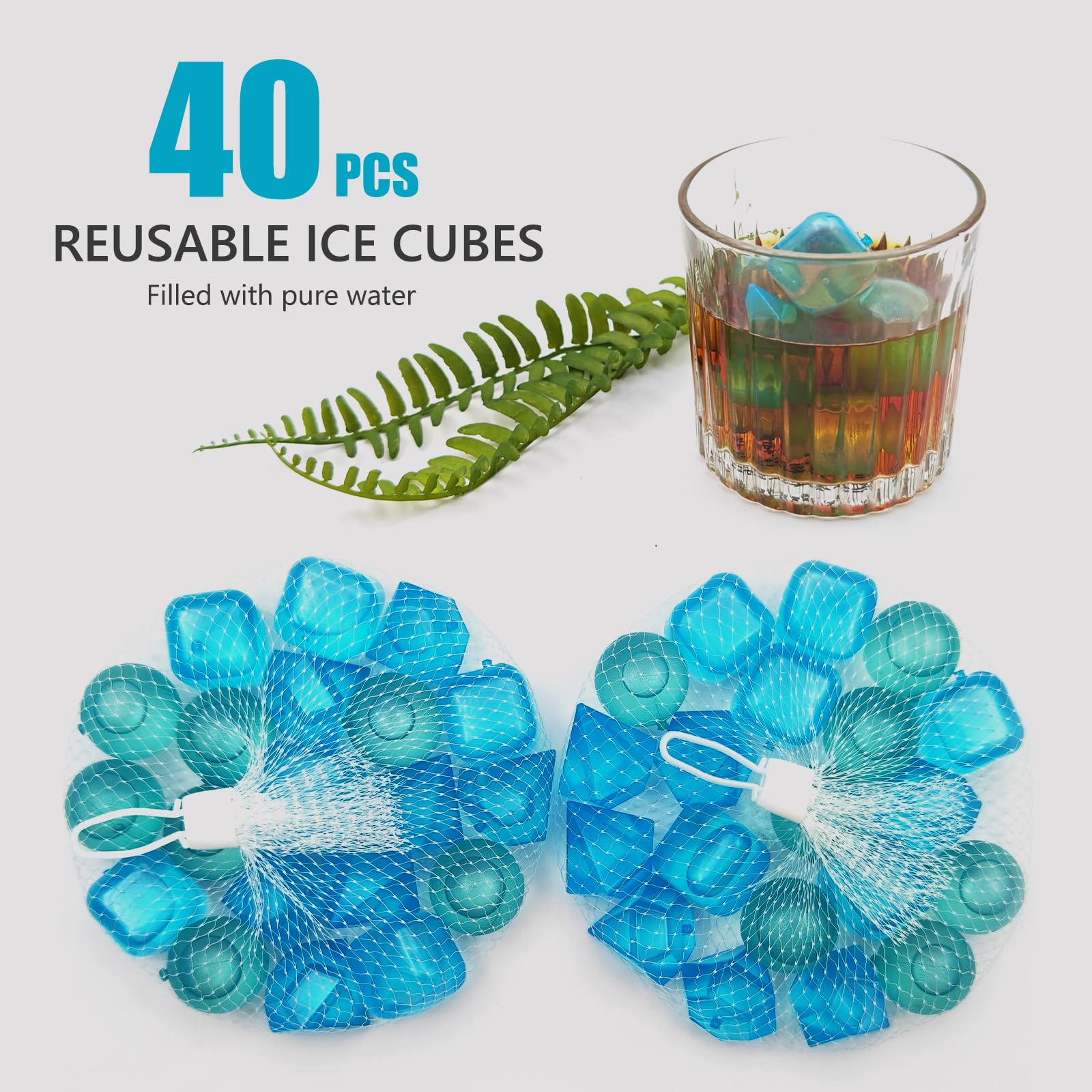 40 Pack Reusable Plastic Ice Cubes for Drinks Like Whiskey, Wine, or Coffee,to Keep Your Drink Cold Longer,Can Be Used for School, Travel, Picnic and Other Outdoor Activities (Blue)