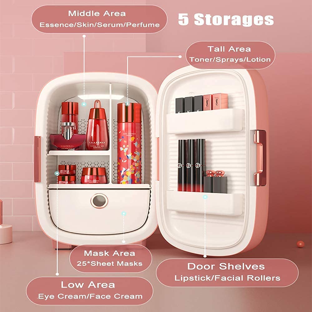 TONPOP Beauty Mini Fridge 12 Liter Portable Cosmetic Skincare Refrigerator Mini Refrigerator for Car Home Compact Quiet Cooler Warmer With Removable Drawers for Breast Milk, Drink,