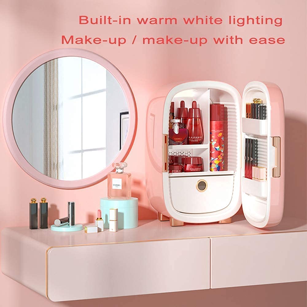 TONPOP Beauty Mini Fridge 12 Liter Portable Cosmetic Skincare Refrigerator Mini Refrigerator for Car Home Compact Quiet Cooler Warmer With Removable Drawers for Breast Milk, Drink,