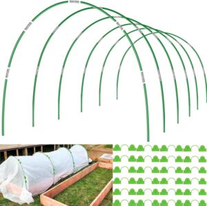 garden hoops for raised beds wide, 36pcs 8ft garden tunnel hoops for row cover netting, greenhouse support hoops grow tunnel garden bed stakes, flexible fiberglass diy plant hoops outdoor, 24pcs clips