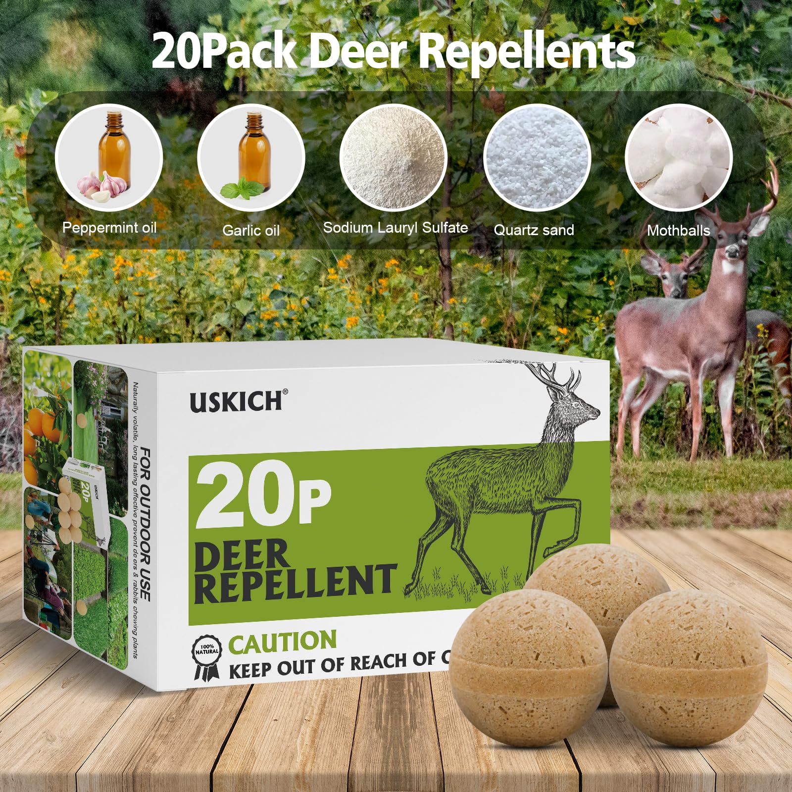 20 Pack Deer Repellent, Rabbit Repellent, Deer Deterrent, Powerful Deer Repellent Outdoor for Plants, Rabbit Repellant for Garden, Deer Repellent for Outdoor Tree Yard, Safe for Deer and Plants