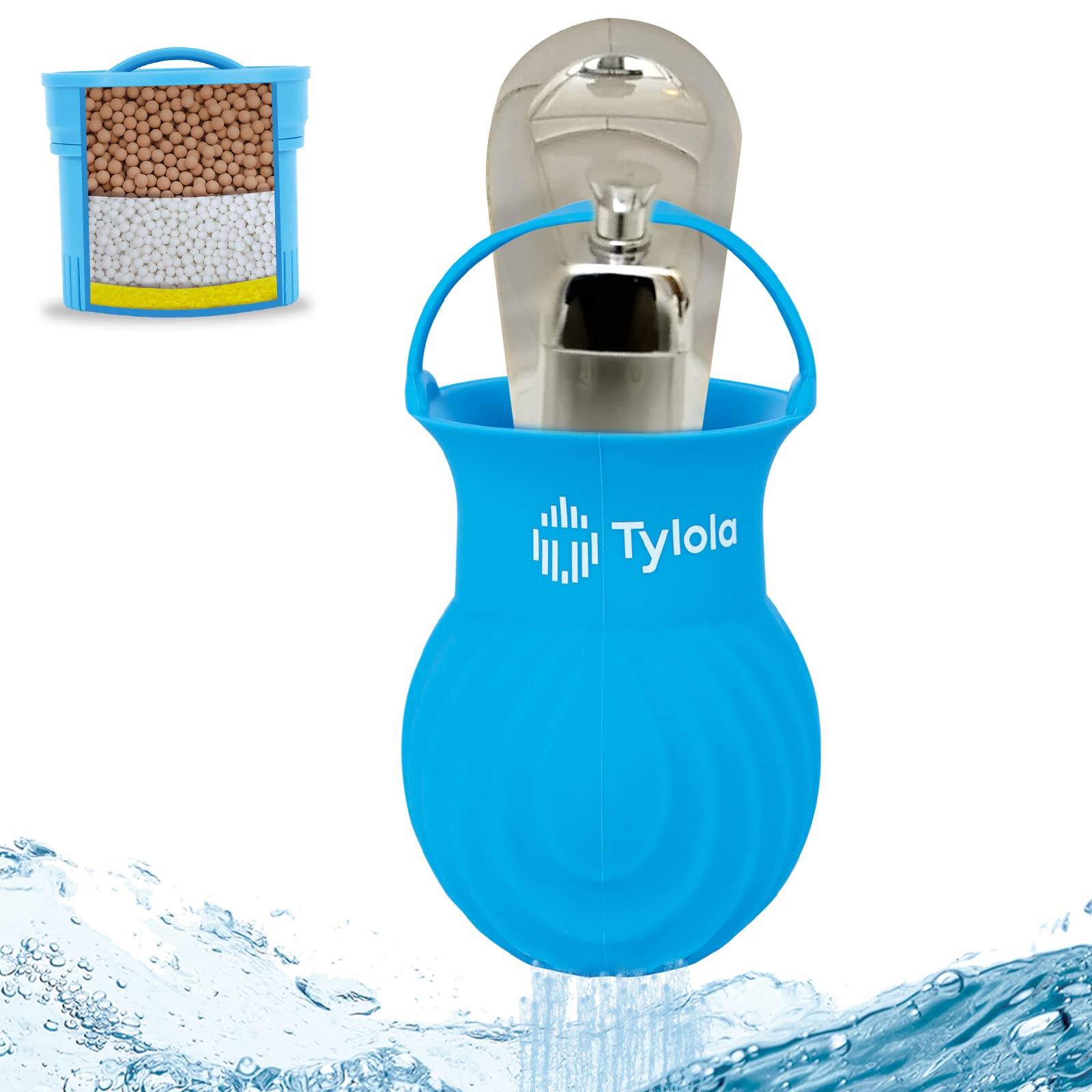 Tylola Showers-Bathtub Faucet Ball Water Filter. Zeolite Detox-Ionic Detox Bath,Remove Fluoride&Heavy Metal,Hard Water Softening.Silicone Shell,Skin-Friendly.2 Filter Cartridges.Bath Tech 3000-2
