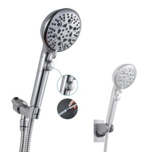 gwernkb handheld shower head with on off switch 8-mode high pressure showerhead with 79 inches extra-long stainless steel hose and bracket plus extra low-reach adhesive wall mount for kids,silver