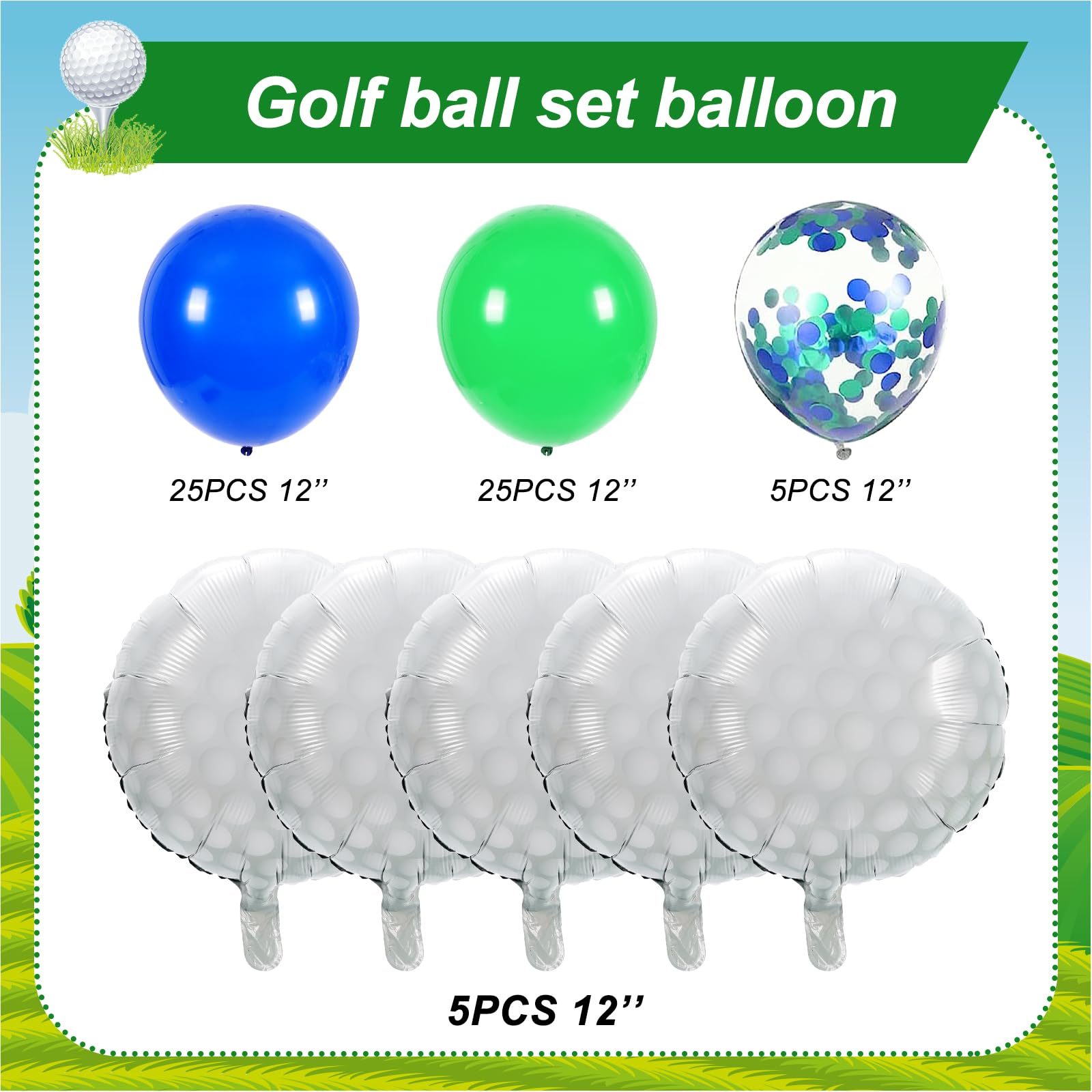 Whaline 60 Pcs Golf Sport Theme Decoration Set 18 Inch Golf Foil Balloons 12 Inch Navy Blue Green Latex Balloons Glitter Confetti Balloons for Wedding Birthday Baby Shower Party House Decorations