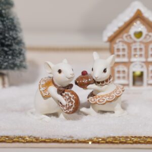 braxio gingerbread decor christmas decorations indoor - set of 2 resin christmas mouse with cake and cookie christmas decorations indoor home decor