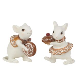 Braxio Gingerbread Decor Christmas Decorations Indoor - Set of 2 Resin Christmas Mouse with Cake and Cookie Christmas Decorations Indoor Home Decor