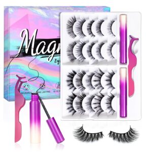 magnetic eyelashes with magnetic eyeliner kit, 3d natural look false eyelashes, reusable magnetic lashes with eyeliner and tweezers, no glue(10 pairs)