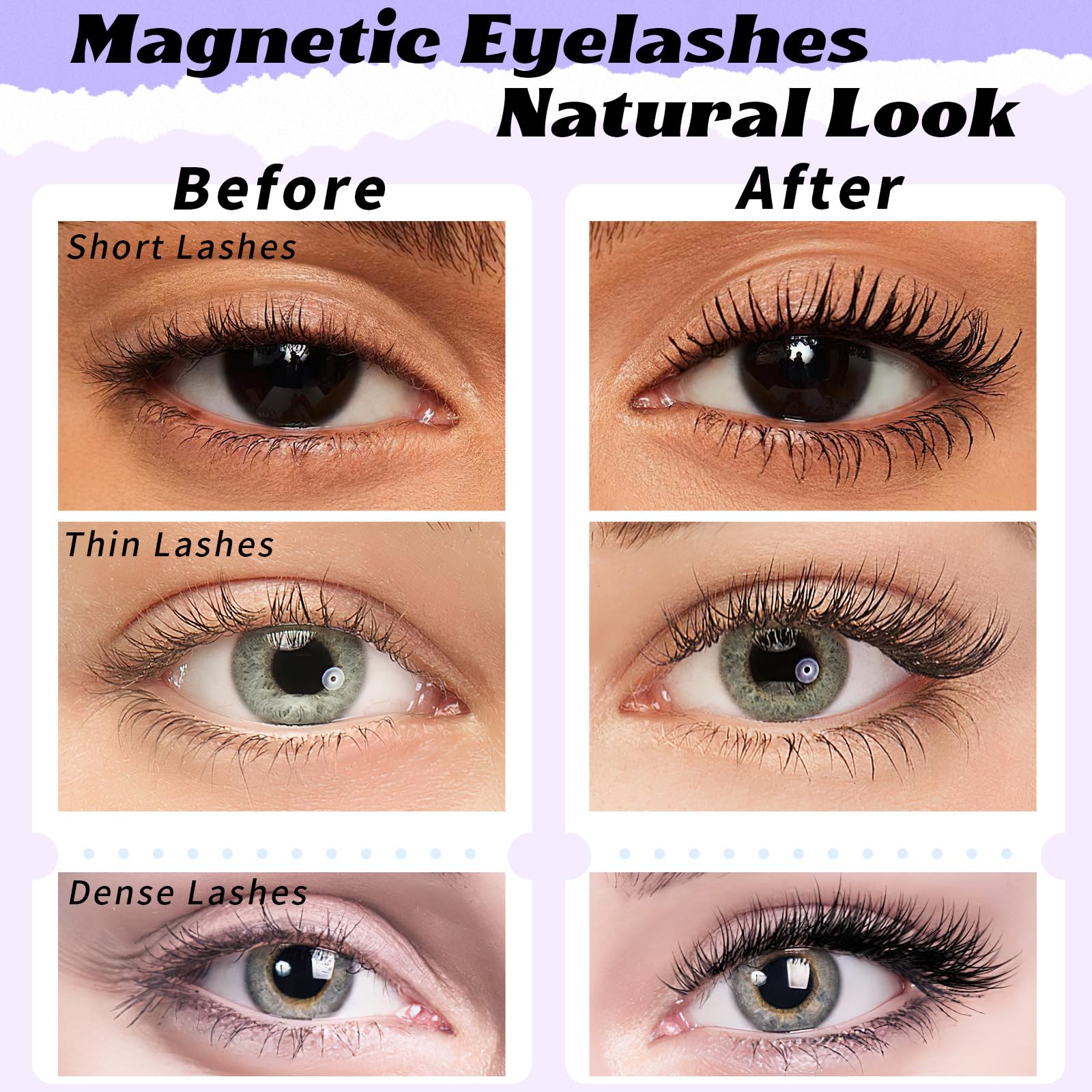 Magnetic Eyelashes with Magnetic Eyeliner Kit, 3D Natural Look False Eyelashes, Reusable Magnetic Lashes with Eyeliner and Tweezers, No Glue(10 Pairs)