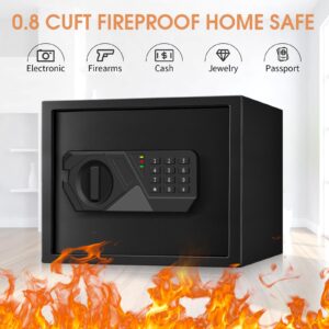 1.0 Cu ft Home Safe Fireproof Waterproof, Digital Home Security Safe with Numeric Keypad, Spare Keys and Removable Shelf, Personal Home Safe Box for Money Firearm Documents Medicines