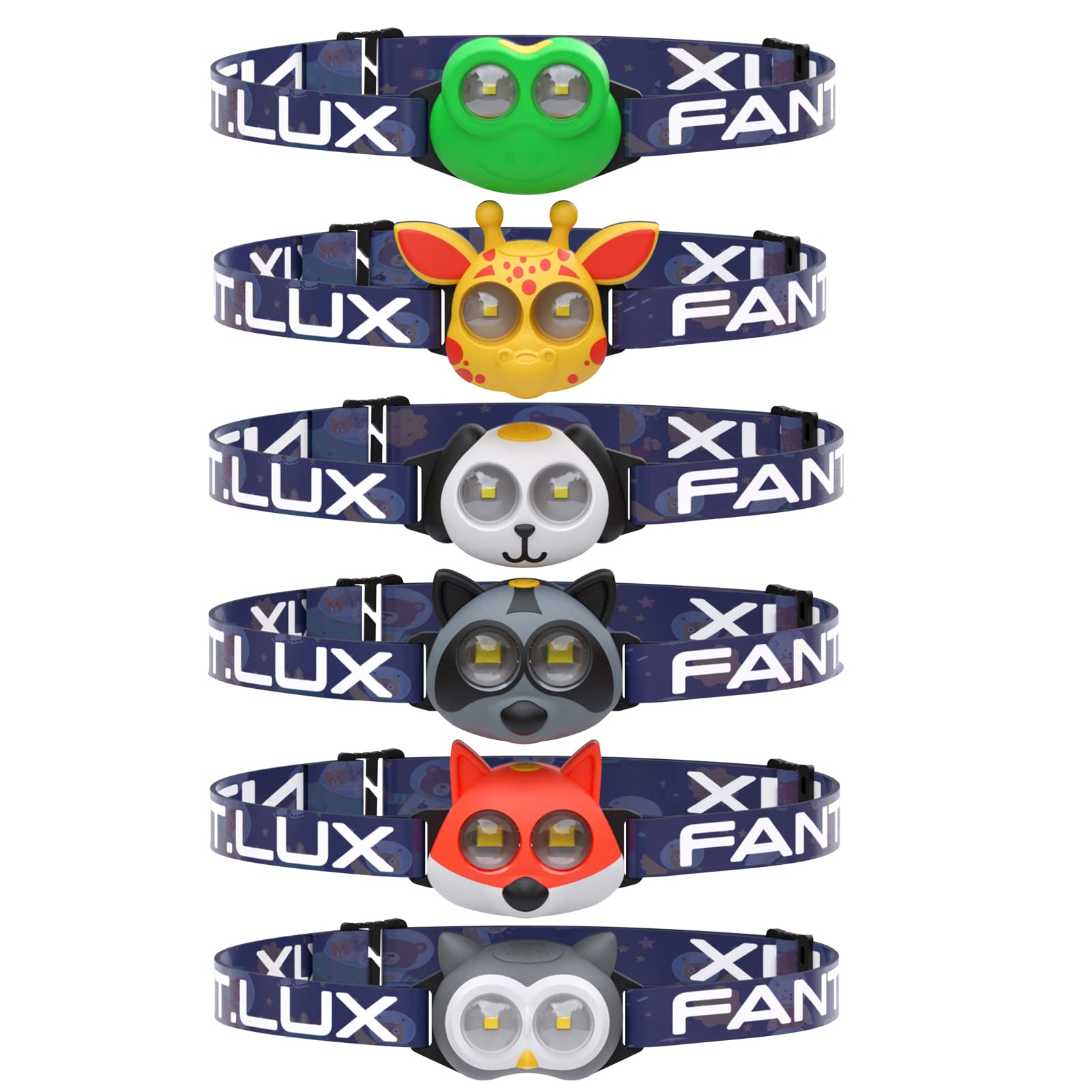 FANT.LUX Headlamp for Kids, Battery Powered LED Headlamps, Owl Frog Giraff Dog Fox Raccoon Theme Gift for Children's Day, Birthday, Toddlers - 6 PCS