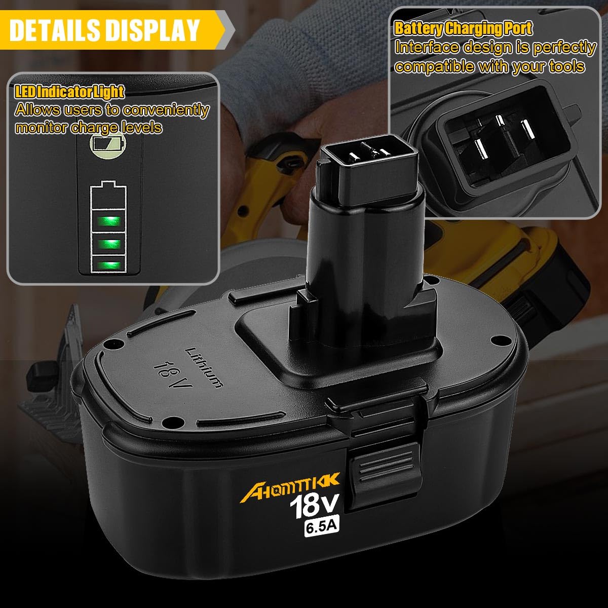 Ahomtikk 2Pack 6.5Ah Lithium-Ion Battery Replacement for Dewalt 18V XRP Battery DC9096 DC9098 DC9099 DE9096 DE9095 DW9096 DW9098 DW9095 DC9182 Dewalt 18V Batteries