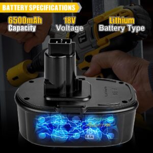 Ahomtikk 2Pack 6.5Ah Lithium-Ion Battery Replacement for Dewalt 18V XRP Battery DC9096 DC9098 DC9099 DE9096 DE9095 DW9096 DW9098 DW9095 DC9182 Dewalt 18V Batteries