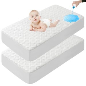 lunsing 2 pack crib mattress protector, soft bamboo viscose waterproof crib mattress pad cover, cooling baby mattress cover for 4-13 inches toddler mattress, 52"x28", white