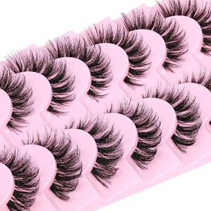 False Lashes Clear Band Eyelashes Natural Cat Eye Lashes Wispy Fake Eyelashes 16mm Fluffy Mink Lashes Pack 7 Pairs by Yawamica