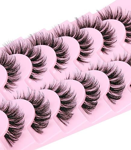 False Lashes Clear Band Eyelashes Natural Cat Eye Lashes Wispy Fake Eyelashes 16mm Fluffy Mink Lashes Pack 7 Pairs by Yawamica