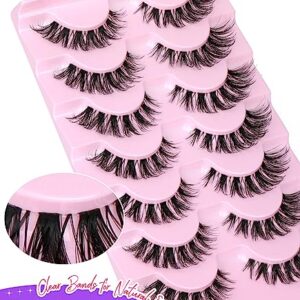 False Lashes Clear Band Eyelashes Natural Cat Eye Lashes Wispy Fake Eyelashes 16mm Fluffy Mink Lashes Pack 7 Pairs by Yawamica