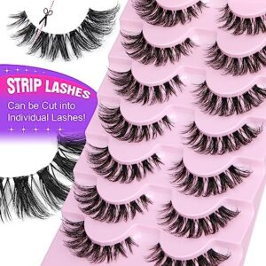 False Lashes Clear Band Eyelashes Natural Cat Eye Lashes Wispy Fake Eyelashes 16mm Fluffy Mink Lashes Pack 7 Pairs by Yawamica