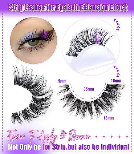 False Lashes Clear Band Eyelashes Natural Cat Eye Lashes Wispy Fake Eyelashes 16mm Fluffy Mink Lashes Pack 7 Pairs by Yawamica