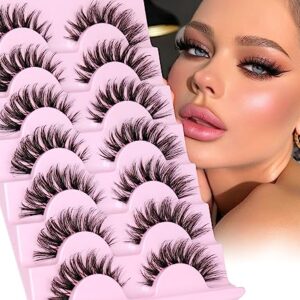 False Lashes Clear Band Eyelashes Natural Cat Eye Lashes Wispy Fake Eyelashes 16mm Fluffy Mink Lashes Pack 7 Pairs by Yawamica