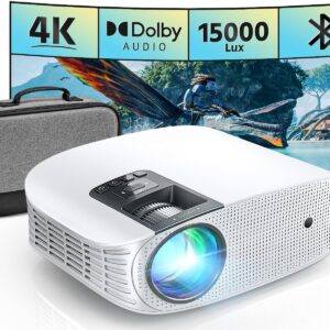 Projector with 5G WiFi and Bluetooth, 15000L Full HD 1080P Outdoor Portable Video Projector 4K Support, Home Theater Movie Projector Compatible with HDMI, USB, Laptop, iOS & Android Phone