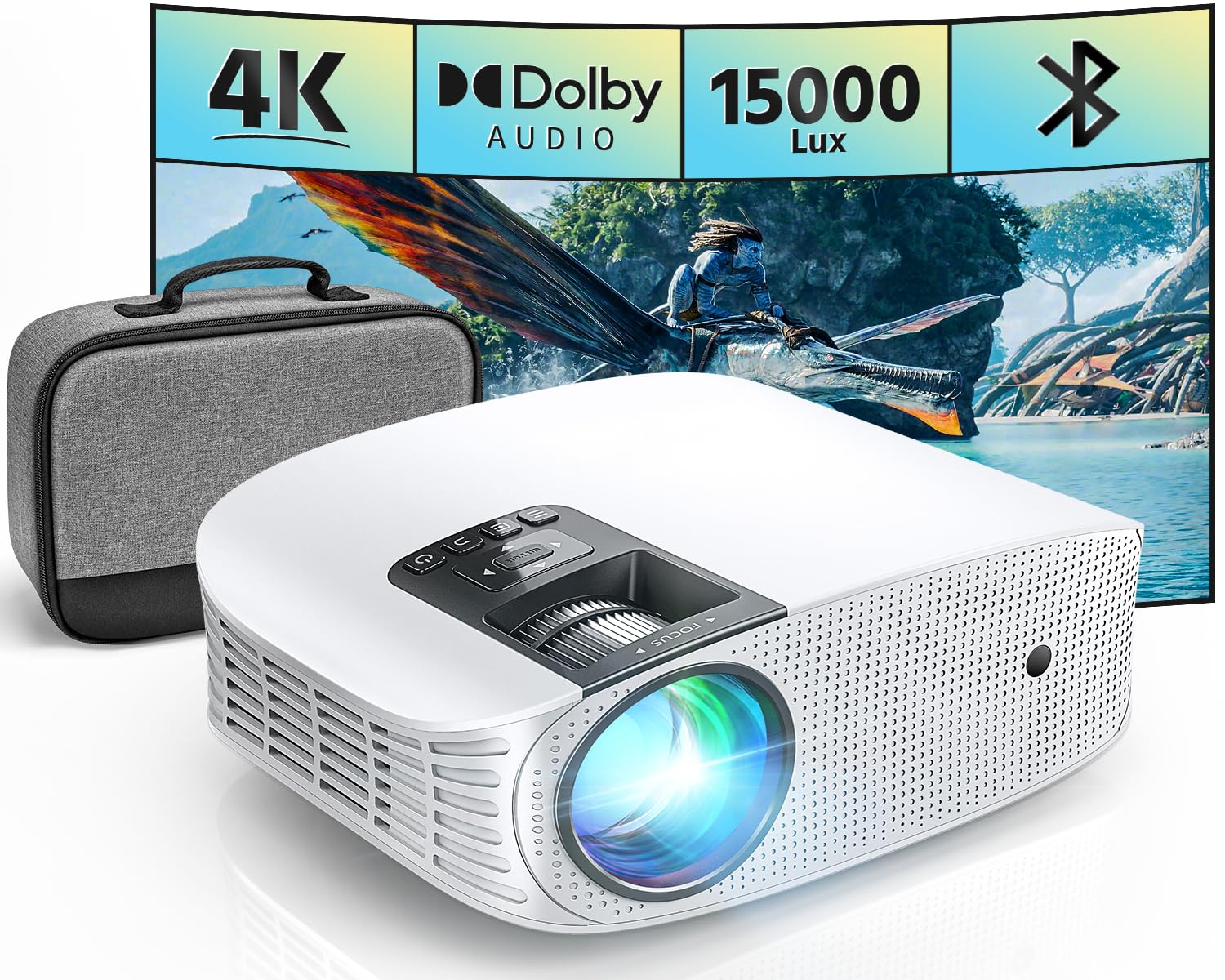 Projector with 5G WiFi and Bluetooth, 15000L Full HD 1080P Outdoor Portable Video Projector 4K Support, Home Theater Movie Projector Compatible with HDMI, USB, Laptop, iOS & Android Phone