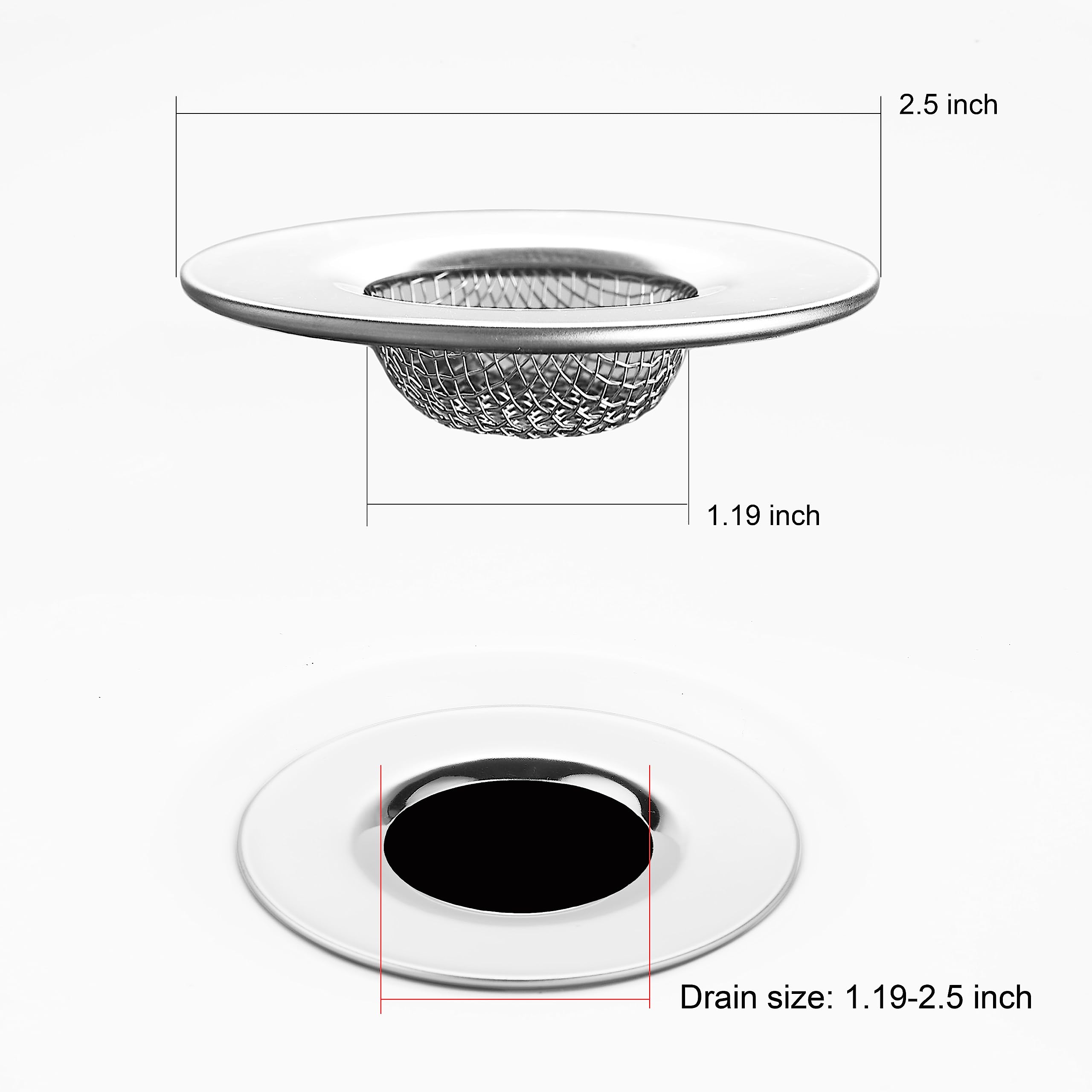 LASSHSWA 2 Pcs - 2.5" Top / 1.2" Basket- Mesh Bathroom Sink Strainer, Shower Drain Hair Catcher, Stainless Steel Sink Drain Strainer, Bathroom Wash Basin Balcony,Utility,Laundry and RV