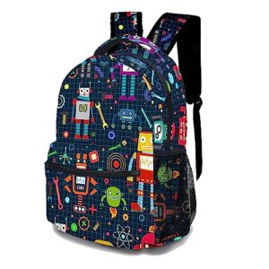 oallpu 17 inch cartoon robots backpack, colorful robots shoulders backpack stylish laptop bag, cool daypack with adjustable shoulder strap(colorful robots)