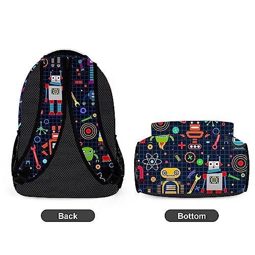 oallpu 17 Inch Cartoon Robots Backpack, Colorful Robots Shoulders Backpack Stylish Laptop Bag, Cool Daypack with Adjustable Shoulder Strap(Colorful Robots)