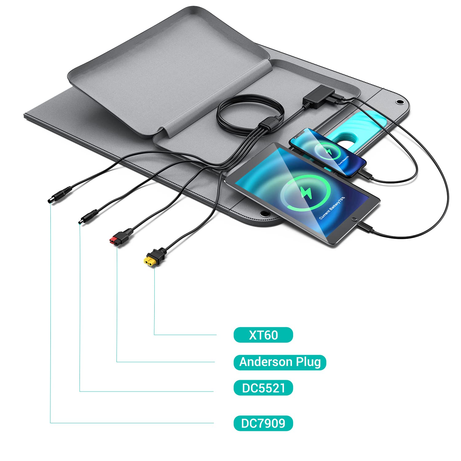 VIGORPOOL 100W Portable Solar Panel for Vigorpool Power Station, Foldable Solar Cell Solar Charger with USB A/C Outputs for Phones Computers