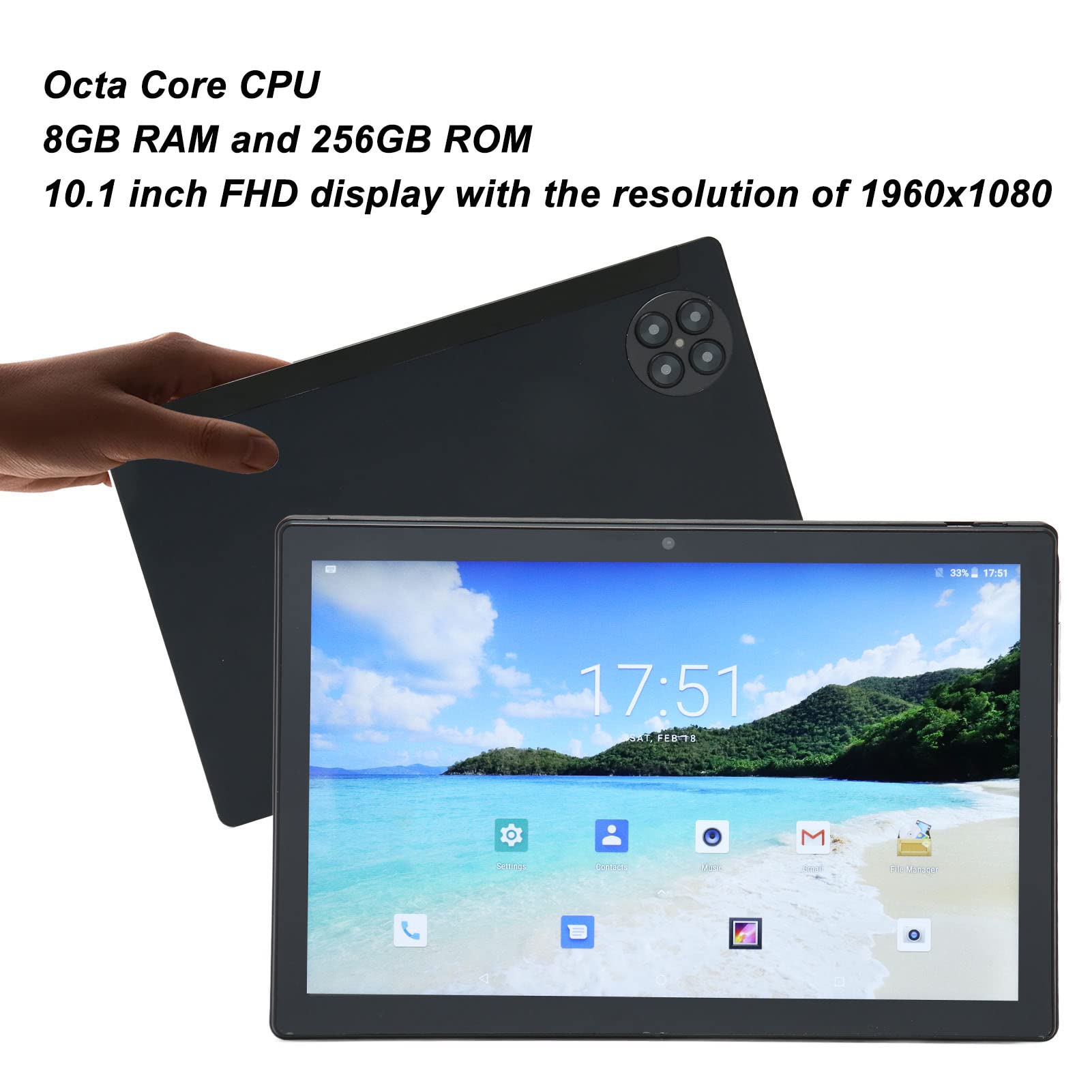 EBTOOLS 10.1 Inch Tablet, 8GB RAM 256GB ROM Octa Core CPU Gaming Tablet, 8MP Front 16MP Rear Camera Full HD Tablet, 4G LTE 5G WiFi, Type C, 7000mAh Battery