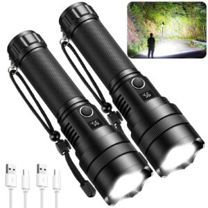 alstu rechargeable flashlights high lumens, 990,000 lumen bright flashlight with 5 modes, led flash light with power display & ipx7 waterproof for camping, hiking, outdoor (2 packs)
