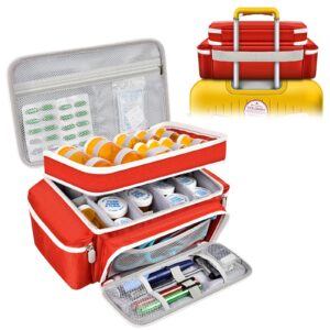 large medicine organizer bag box - empty first aid kits bags for emergency. pill bottle storage container, medical supplies case for home, travel, outdoor, office, car, camping, hiking, boating