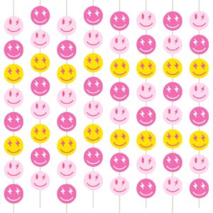 ctosree 8 pcs preppy hot pink birthday party decorations happy face banner preppy party decorations smile face hanging banners for girls kids female bachelorette birthday preppy party supplies