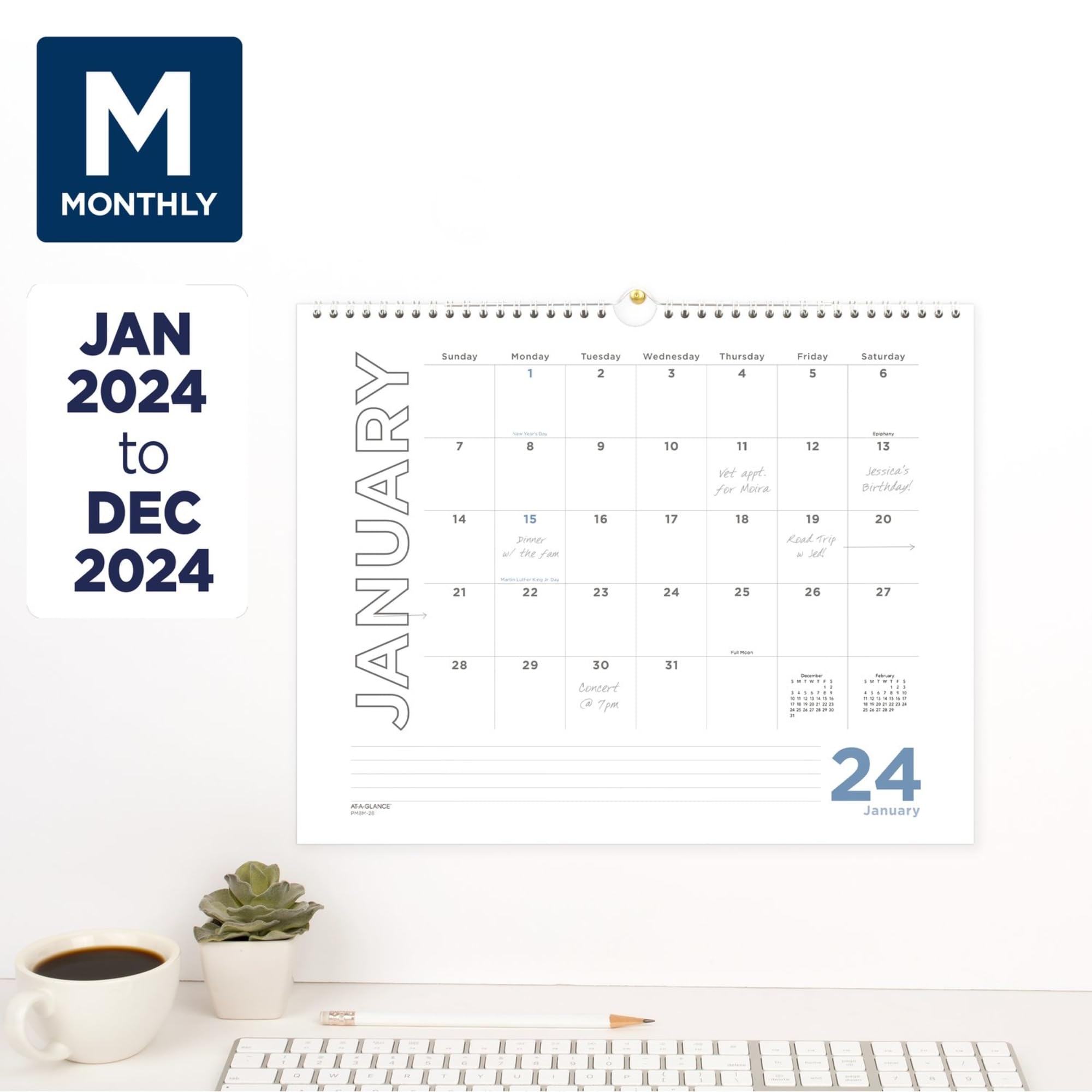 2024 AT-A-GLANCE® Monthly Wall Calendar, 15" x 12", January to December 2024, PM8M28