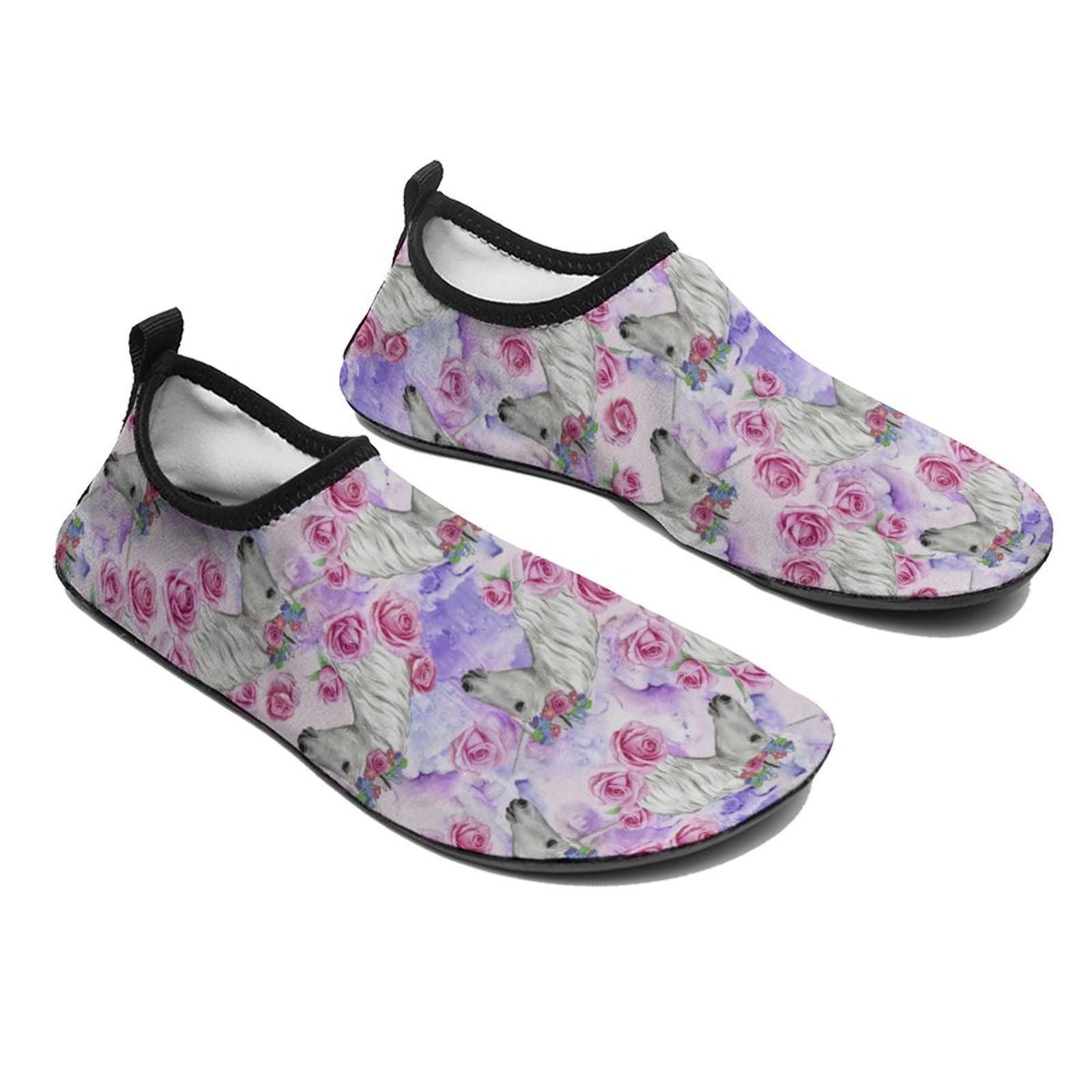 Water Shoes Unicorn Pink Roses Yoga Socks Beach Swim Surf Sports Shoes for Women Men 9/10women,7/8men