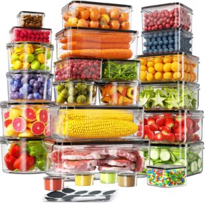 fyrnova 34 pcs food storage containers with lids (17 containers & 17 airtight lids), leak proof plastic meal prep container for pantry & kitchen organization, bpa-free with labels & marker