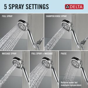 Delta Faucet 5-Setting Handheld Shower Head, Chrome Shower Head with Hose, Showerheads & Handheld Showers, Handheld Shower Heads, Detachable Shower Head, Hand Shower 1.75 GPM, Chrome 75511