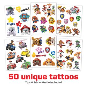 Savvi - 50 Paw Patrol Temporary Tattoos: All Characters, Skin-Safe Ink, Great for Birthday Parties, Gifts for Boys and Girls Ages 4-12+, Made in the USA [6 sheets, 50 count]